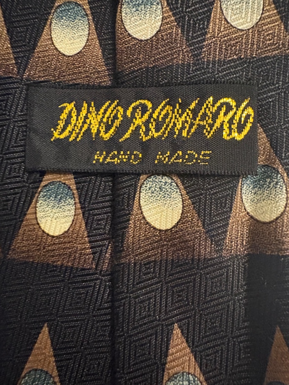 Vintage Dino Romaro Hand Made Geometric Silk Necktie